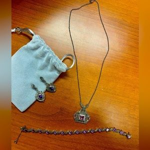 Marcasite Amethyst Jewelry Set 925 Vintage Sterling